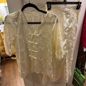 Elegant Cream Women's Top and Skirt